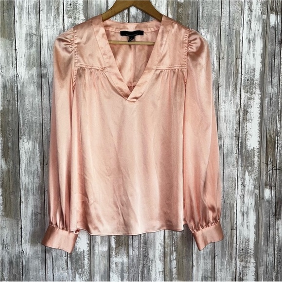 White House Black Market Peachy Pink Satin Blouse - Picture 2 of 6